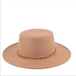 Wide Brim Felt Hat with Gold Chain | Boho Fedora Fall Winter Style